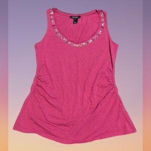 White House Black Market Pink Embellished Ruched Tank Top ✨ 2 /$15✨